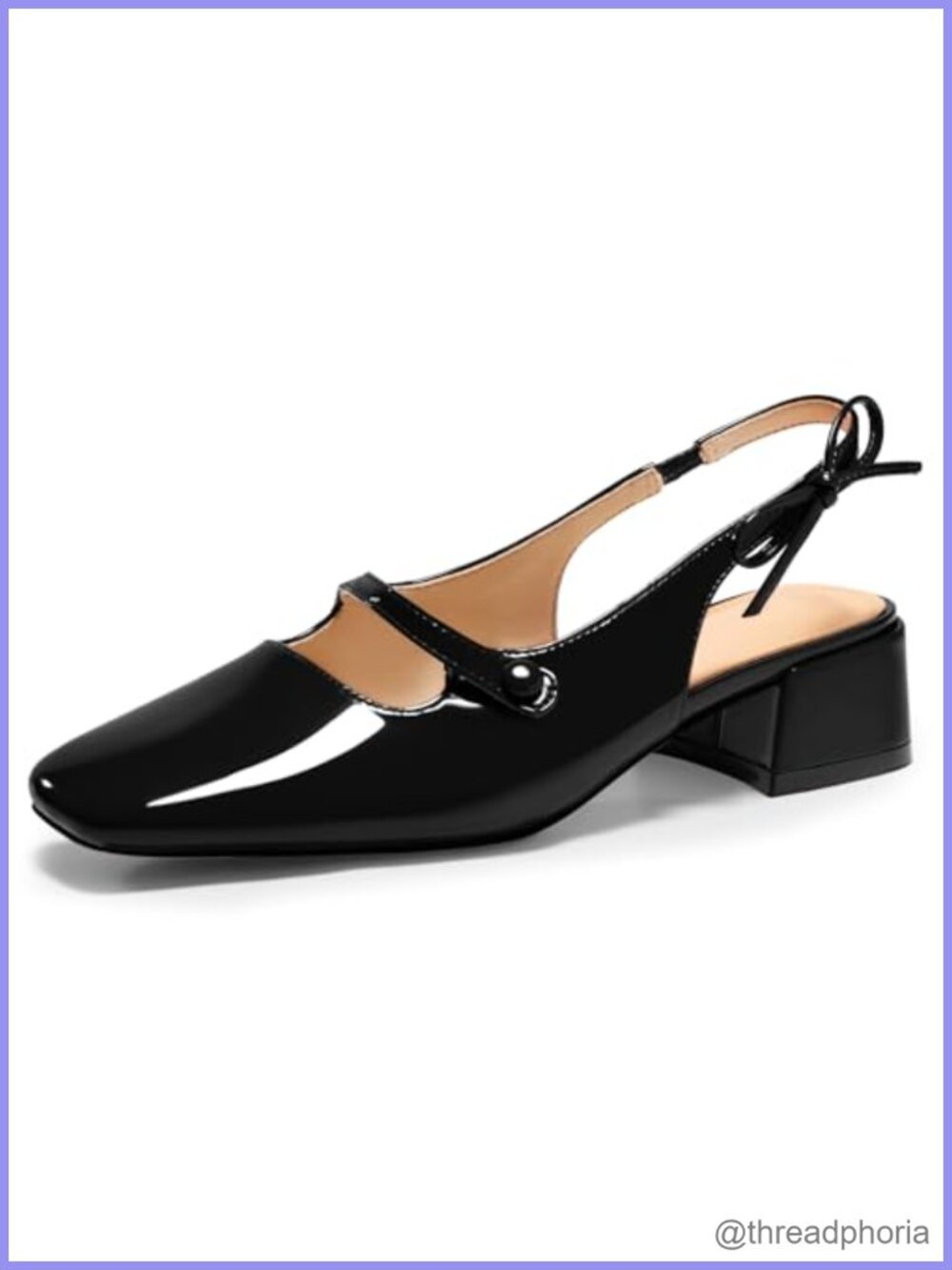 Mary Jane Slingback Chunky Low Heels Faux Leather Square Toe Bow Dress Pumps